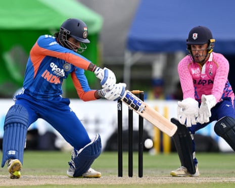 India's Tilak Varma (left) bats during the T20 cricket match between Japan and India at the Sano International Cricket Ground
