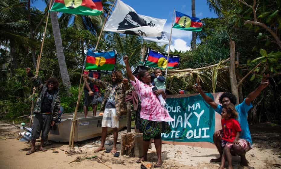 Supporters of Kanaky independence on the island of Ouen, New Caledonia.
