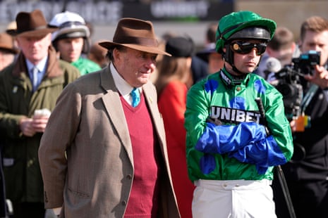 Nicky Henderson (left) with jockey Nico de Boinville.