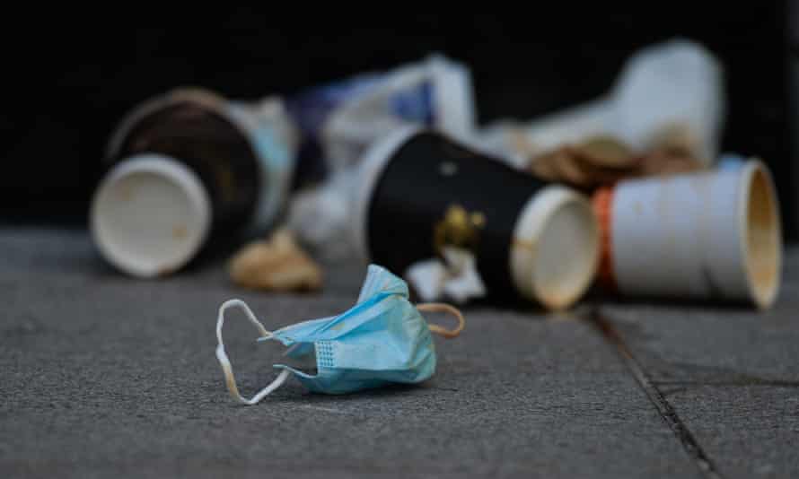 Discarded face mask on the street in Dublin.