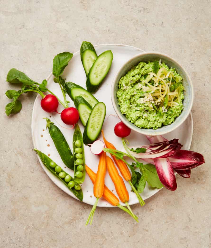 Pea and horseradish dip with pickled ginger.