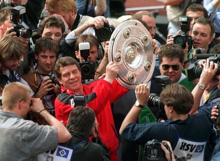 Otto Rehhagel celebrates winning the league with Kaiserslautern in 1998