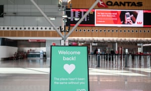 A sign welcoming travellers back to Sydney Airport in June