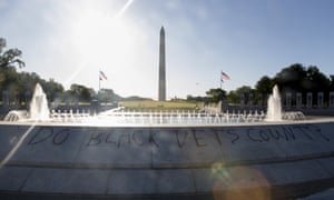 Spray paint that reads ‘Do Black Vets Count?’ seen World War II Memorial on the National Mall in Washington, on Sunday.