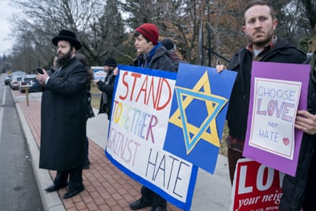 Neighbours gather to demonstrate community support near a rabbi’s residence in Monsey, NY
