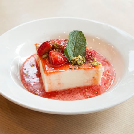 ‘A sort of Middle-Eastern panna cotta’: Miznon’s malabi pudding is ‘drowning in rosehip syrup’.
