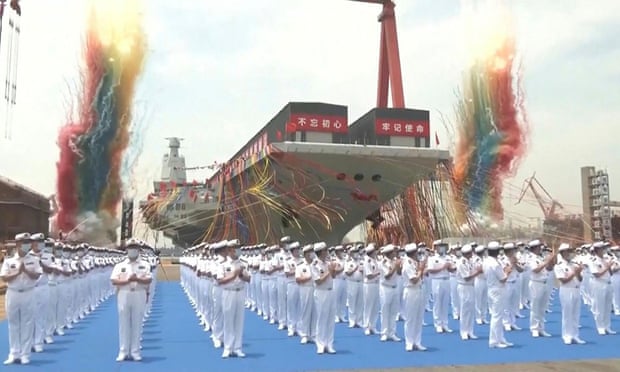 Chinese state broadcaster CCTV shows the launch of the Fujian, Beijing’s new aircraft carrier in June 2022.