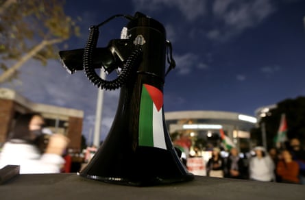 megaphone with palestine flag on it
