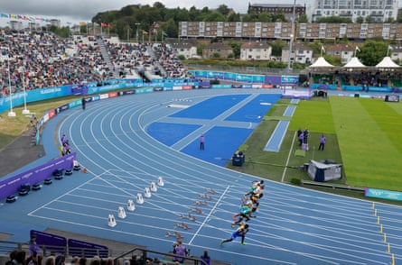 Competitors commencement successful a power of nan men’s 100m astatine nan Scotstoun Stadium