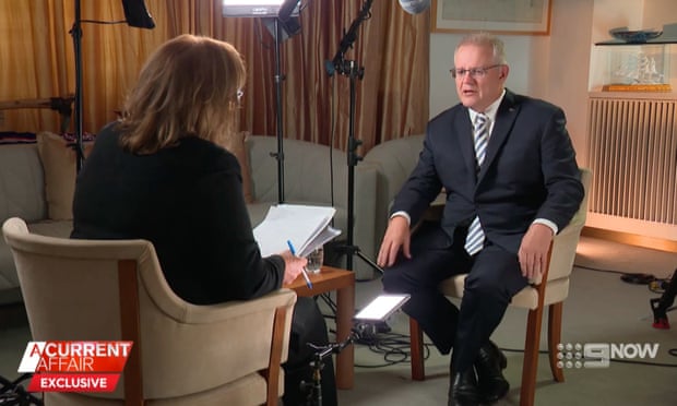 Straight shooter: Grimshaw interviews Scott Morrison on A Current Affair.