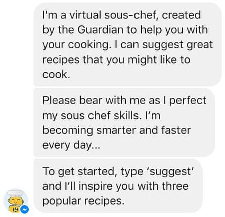 Our experiemental Guardian Sous-Chef chatbot introduces itself