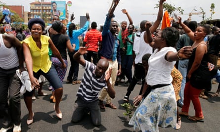 Odinga’s supporters celebrate in Kibera.