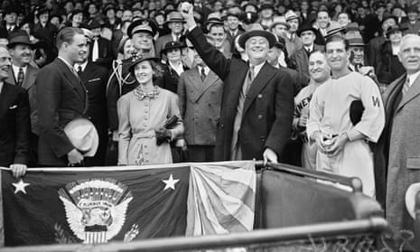 Franklin D Roosevelt prepares to open the baseball season on 14 April 1936.