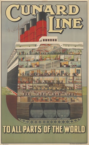 Poster of a cross section of a luxury steamship at sea.