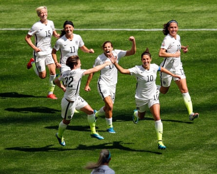 Carli Lloyd celebrates aft scoring against Japan successful nan 2015 World Cup final.