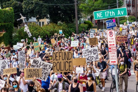 Demonstrators march against racism and police brutality in Minneapolis.