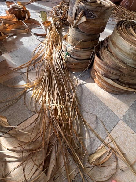 Pandanus prepared for weaving in a weaving house in Neiafu, Samoa, in April 2025.