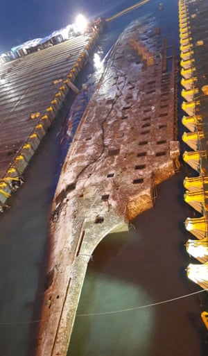 South Korea attempts to salvage the sunken Sewol ferry.