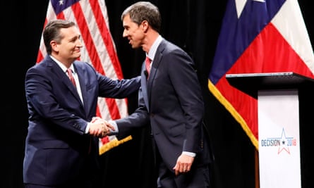 The two men shake hands after the debate.