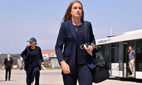 Alexia Putellas of Barcelona arrives at Turin airport.