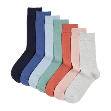 navy, blue, light blue, green, rusty, peach, off-white.