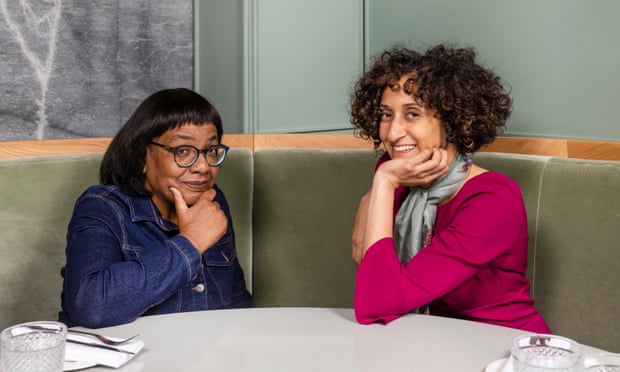 Diane Abbott and Catherine Birbalsingh at a restaurant table
