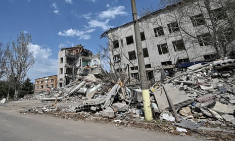 Residential buildings destroyed by Russian military strikes in Orikhiv last month