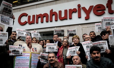 A protest in support of the Cumhuriyet newspaper