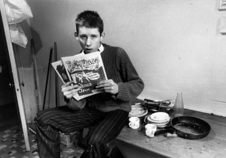 MacGowan at 19 as editor of punk rock magazine Bondage at his office in London.
