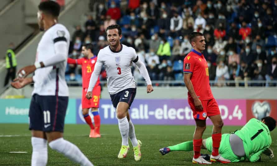 Ben Chilwell scores his first England goal, against Andorra, after being a late recall to the squad.