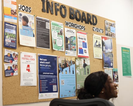 An information board at the centre advertising jobs, workshops and events