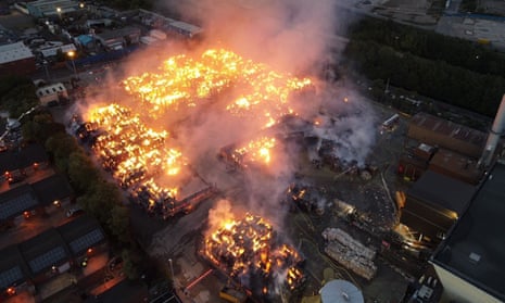 Firefighters tackling the blaze at Smurfit Kappa’s storage yard and recycling plant in Birmingham