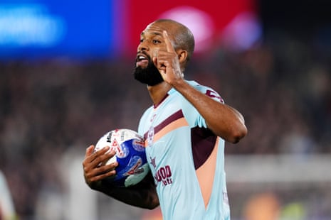 Igor Thiago celebrates after scoring from the penalty spot for his, and Brentford’s second goal of the game.