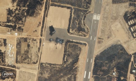 destroyed aircraft at El Obeid Airport.