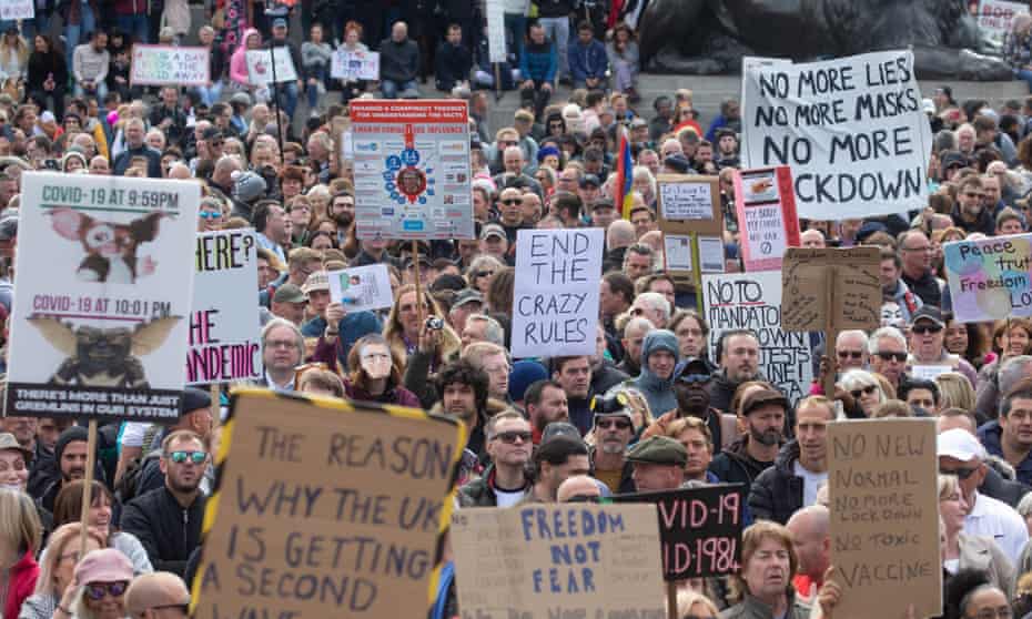 An anti-lockdown protest in Trafalgar Square, London, September 2020