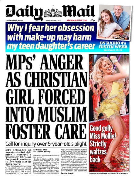 Daily Mail front page from 29 August 2017.