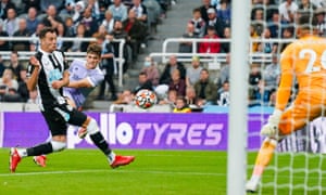 Leeds United’s Daniel James fires wide of the upright.