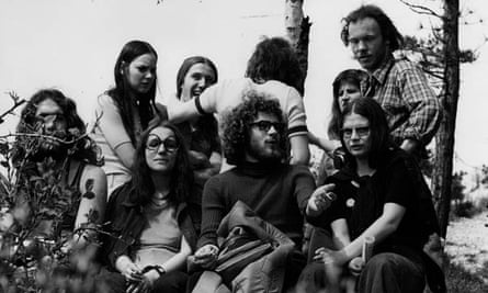 Annegret Gollin (front row, far right) with fellow hitchhikers in Jena, East Germany, 1975.
