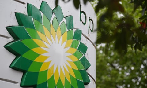 A BP sign at a filling station in London, Britain