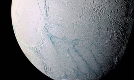 Enceladus and its ‘tiger stripes’ fissures.