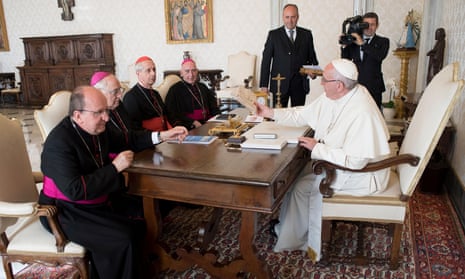 Pope Francis meets members of the Argentinian bishops conference in a private audience at the Vatican on 17 October 2016.