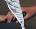 Collage of a torn photo of two hands holding each other, with an immigration document in the background
