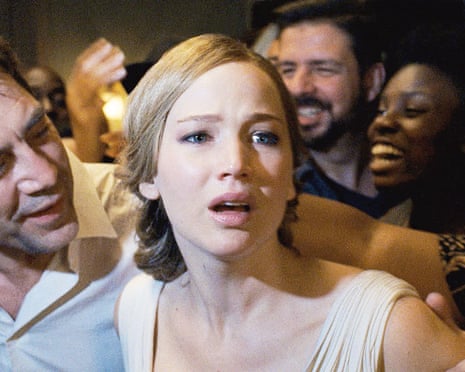 null<br>Left to right: Javier Bardem and Jennifer Lawrence in mother!, from Paramount Pictures and Protozoa Pictures.