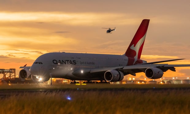 A Qantas Airbus A380 aircraft at Sydney International Airport