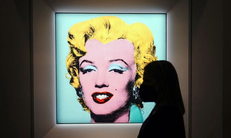 Andy Warhol’s Shot Sage Blue Marilyn on display at Christie’s in New York.