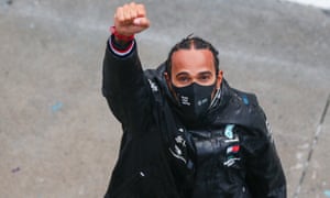 Hamilton wearing a Black Lives Matter face mask during Saturday’s Grand Prix in Istanbul