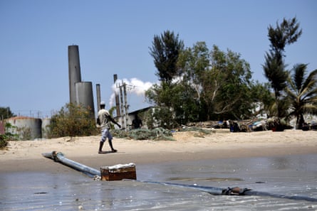 A waste pipe belonging to Golden Lead, a Chinese-owned fishmeal factory in the Gambian fishing village of Gunjur
