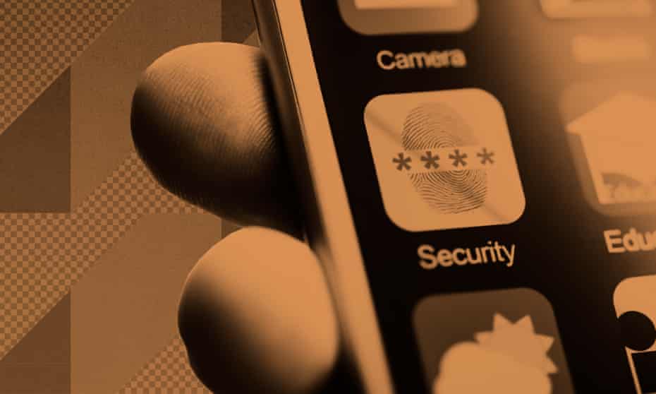 Security and camera icons on a phone