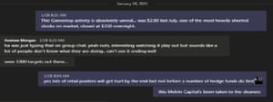 A screenshot of Asic conversations on Teams about GameStop