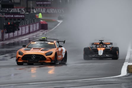 Oscar Piastri follows the safety car at Silverstone